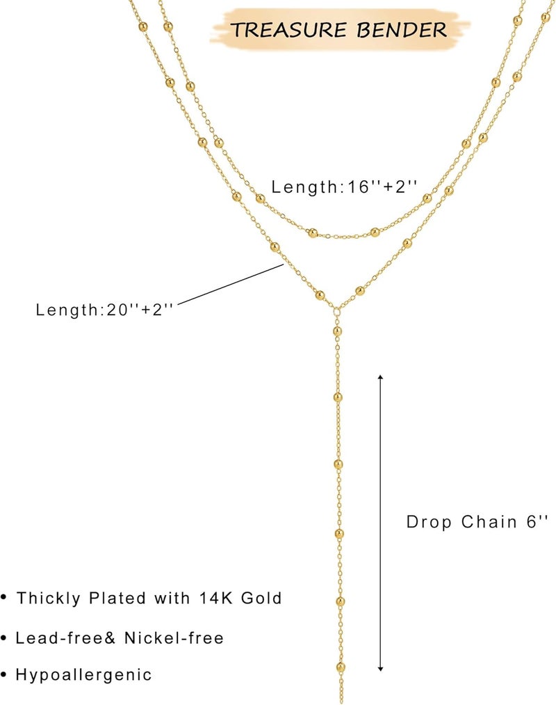 Treasure Bender Lariat Gold Necklace for Women Dainty Long 14K Gold Plated Y-Shaped Body Chain Choker Necklace Trendy Non Tarnish Pendant Simple Layered Necklaces Gold Jewelry for Women Set Gift - Image 5